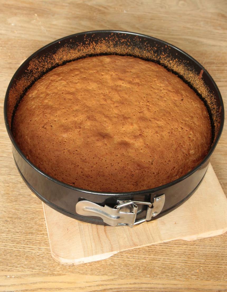 5. Grädda kakan längst ner i ugnen i ca 40 min. Låt den svalna i formen. Pudra florsocker över kakan före servering.