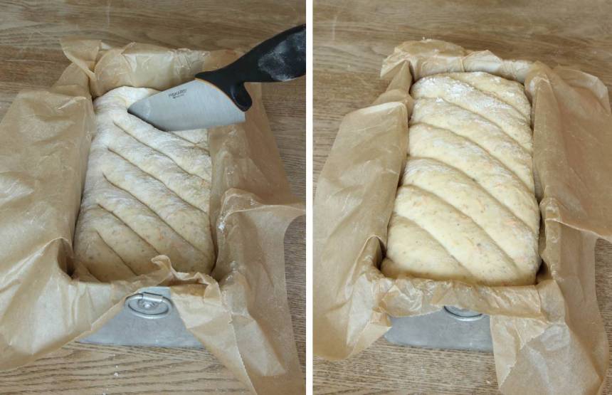 3. Snitta limpan med en vass kniv. Låt den jäsa under bakduk i ca 30 min. Sätt ugnen på 250 grader. 