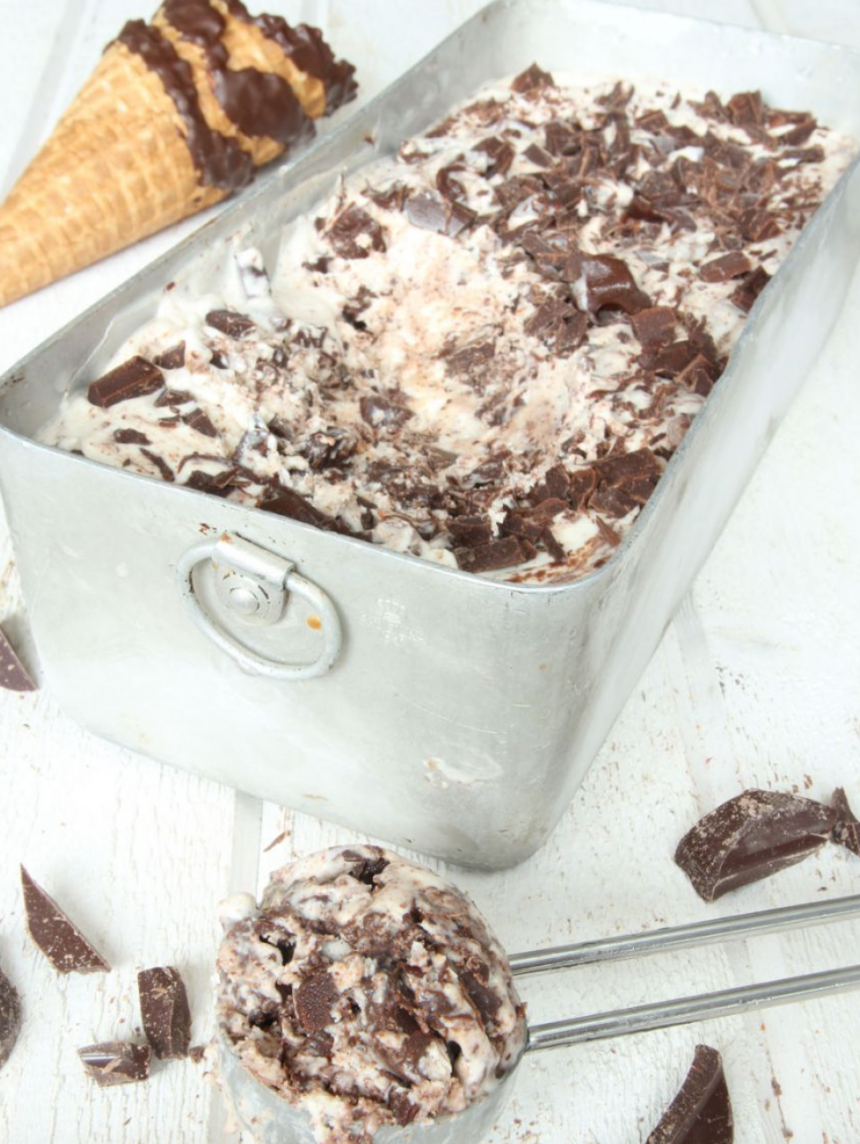Hemgjord, supergod chokladglass med massor av krossad choklad i. Klicka här för recept!