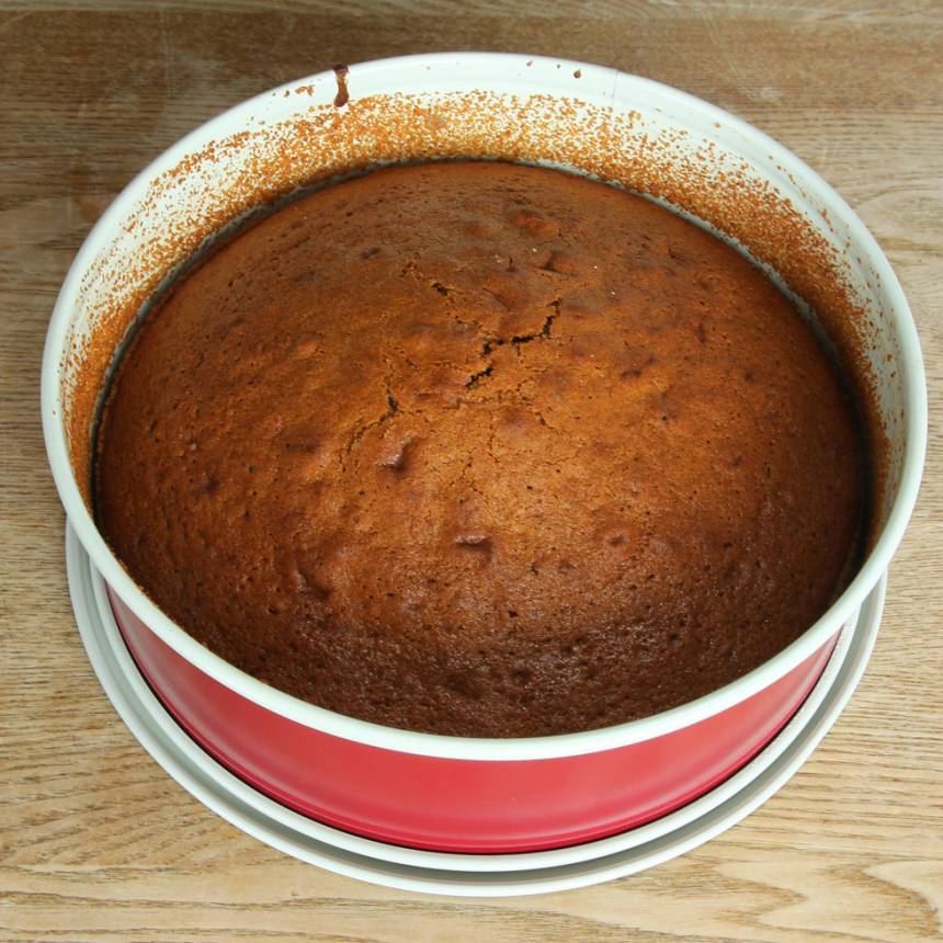 4. Grädda kakan längst ner i ugnen i 35–38 min. Låt den svalna i formen innan du stjälper upp den på en tallrik. 