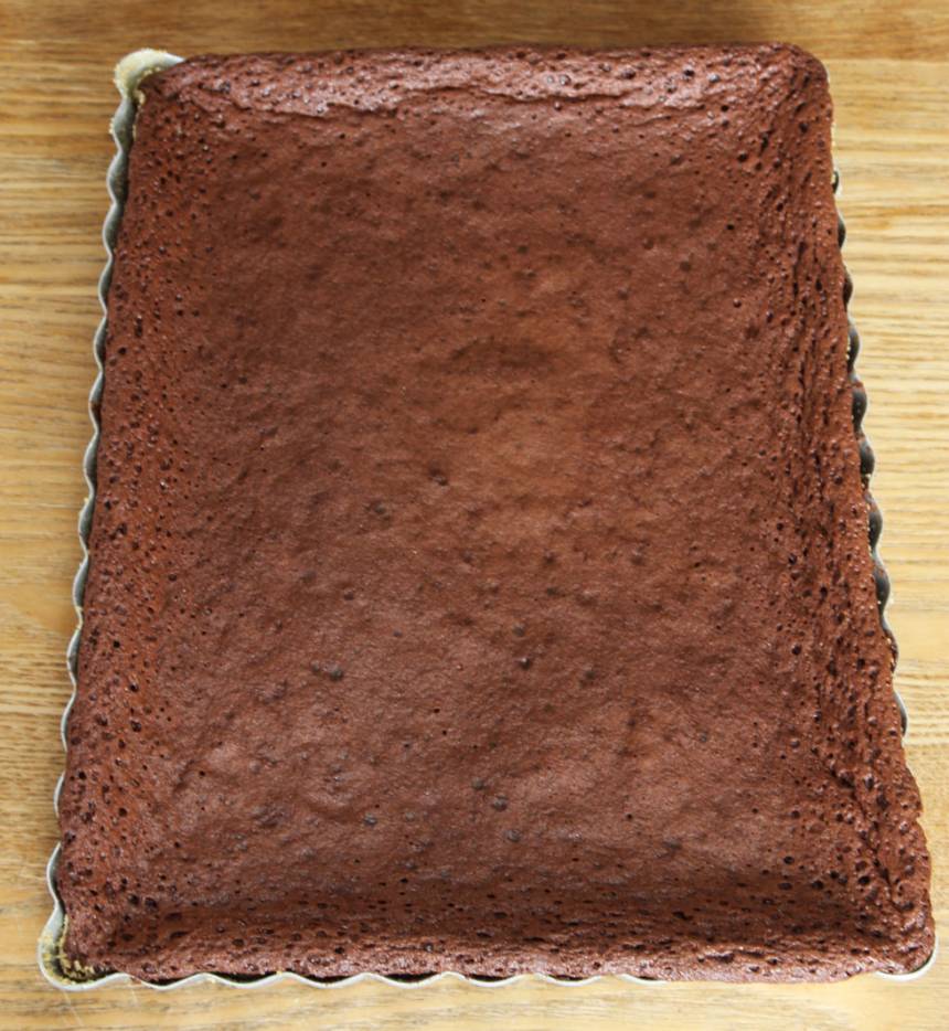 3. Grädda kakan mitt i ugnen i 20–25 min beroende på hur kladdig du vill ha den. Låt den kallna i formen. Pudra över florsocker. Värm Nutella i mikron och ringla den över kakan.