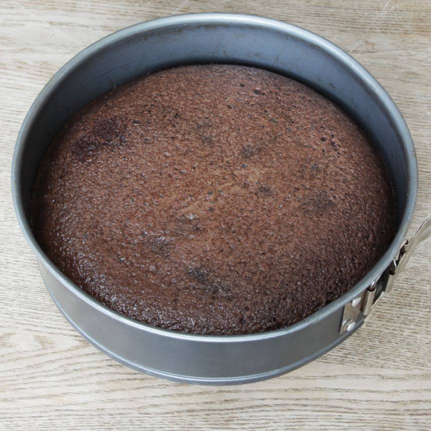 2. Häll smeten i en smord och bröad springform, 23–24 cm i diameter. Grädda kakan mitt i ugnen i 22–28 min beroende på hur kladdig du vill ha den. Låt den kallna i formen. 