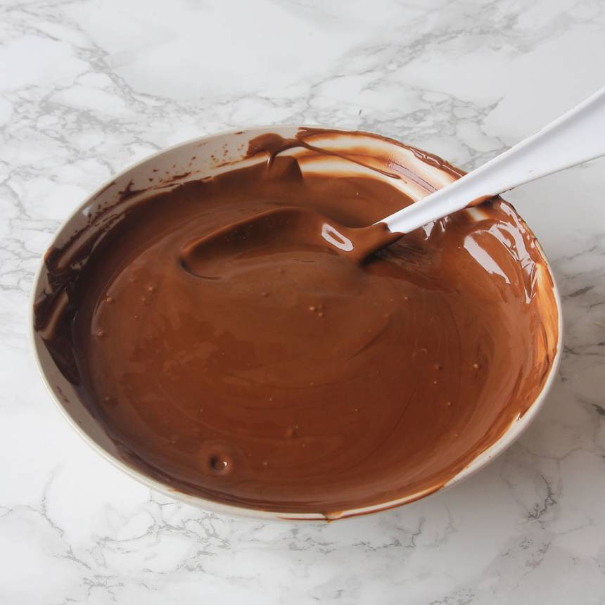 3. Garnering: Smält all choklad i en skål över vattenbad. Rör om ordentligt. 